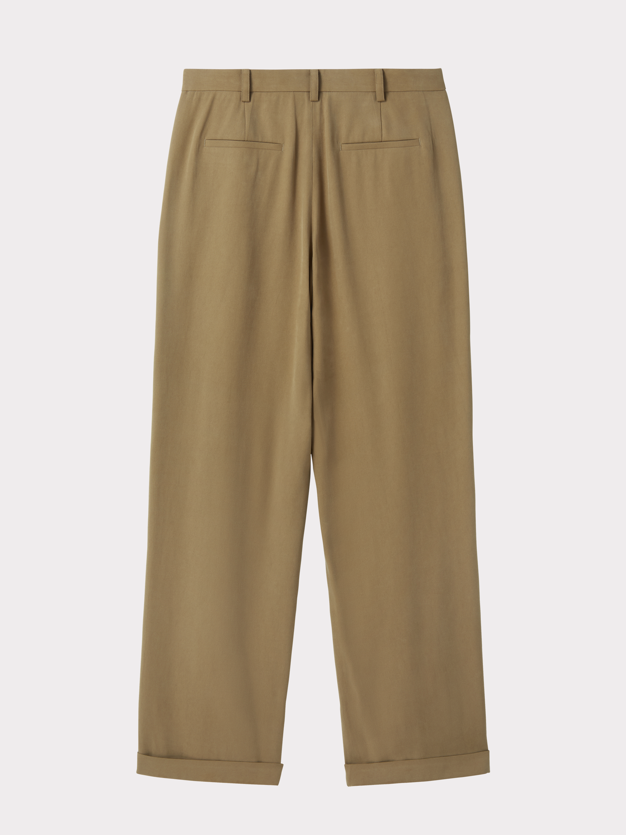 Tuck Detail Turn-Up Pants (Dark Olive)