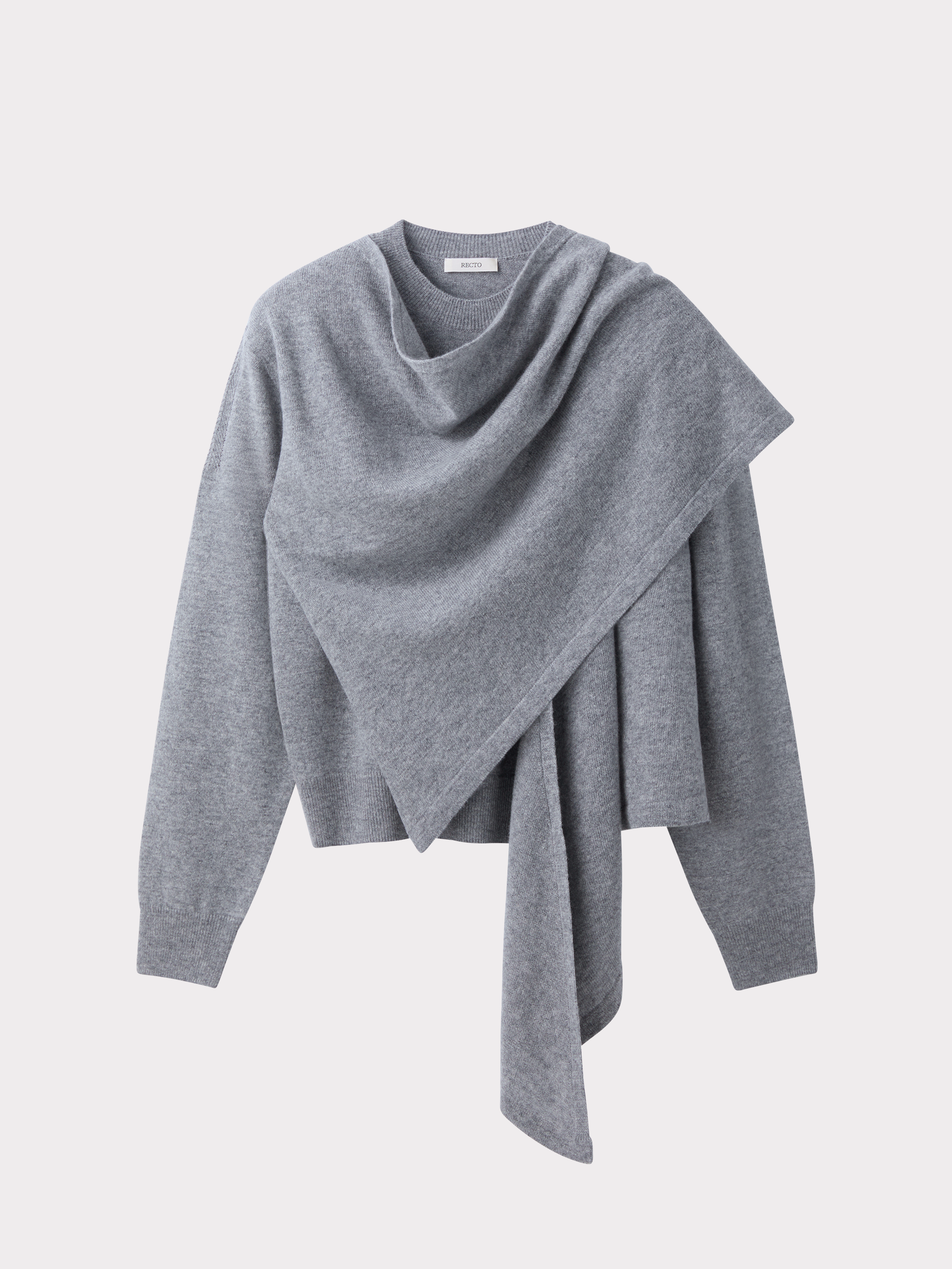 Layered Shawl Knit Top (Melange Grey)