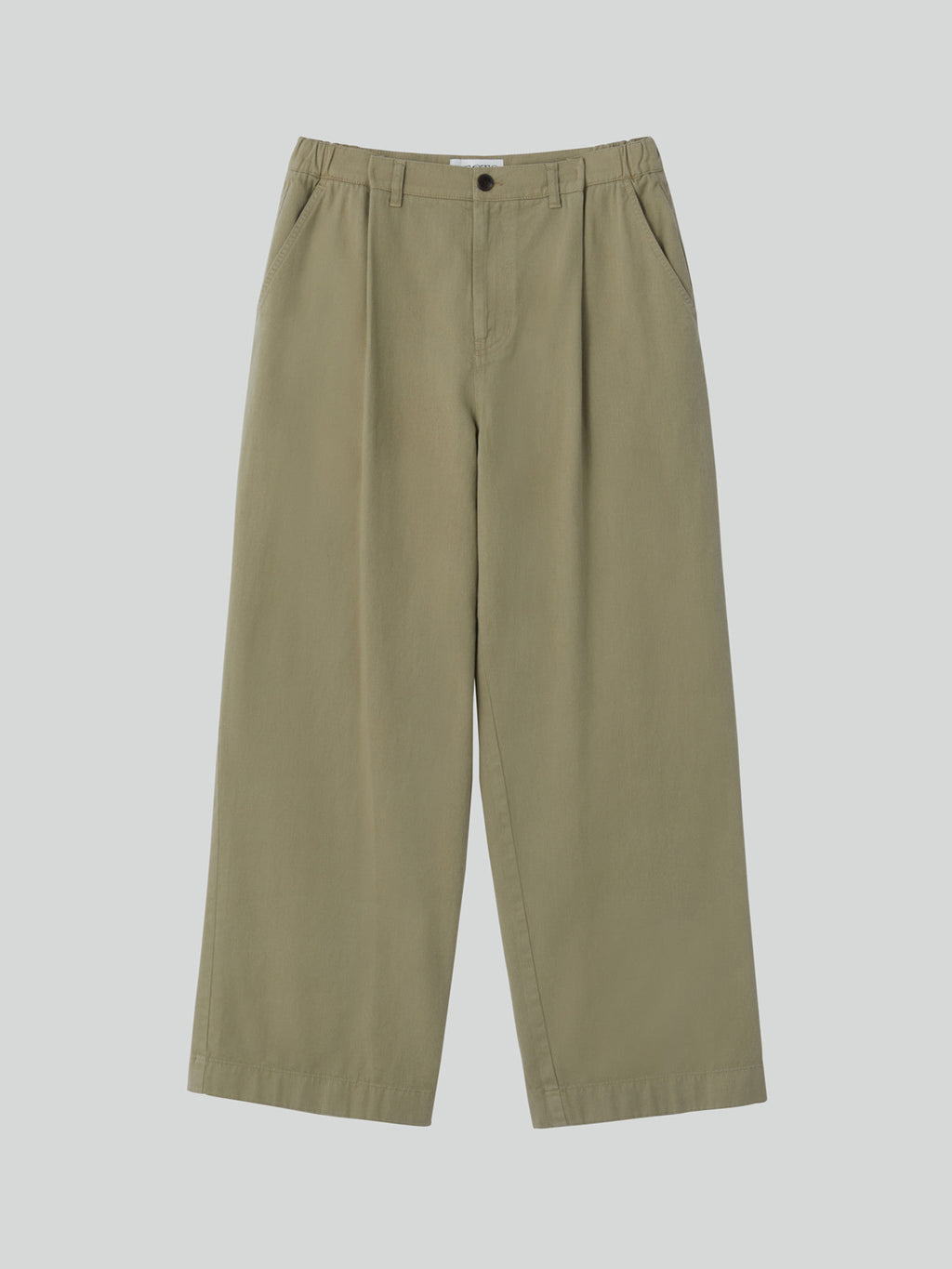 Banding Detail Wide Cotton Pants (Light Khaki)