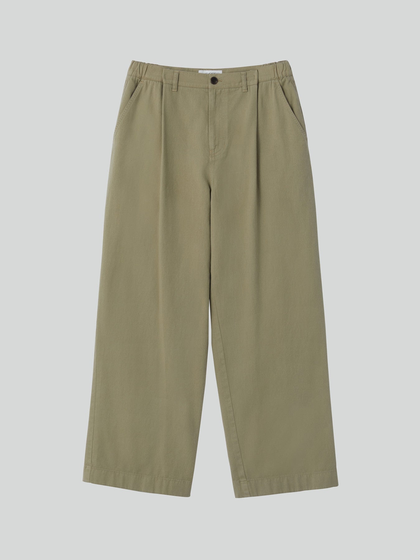 Banding Detail Wide Cotton Pants (Light Khaki)