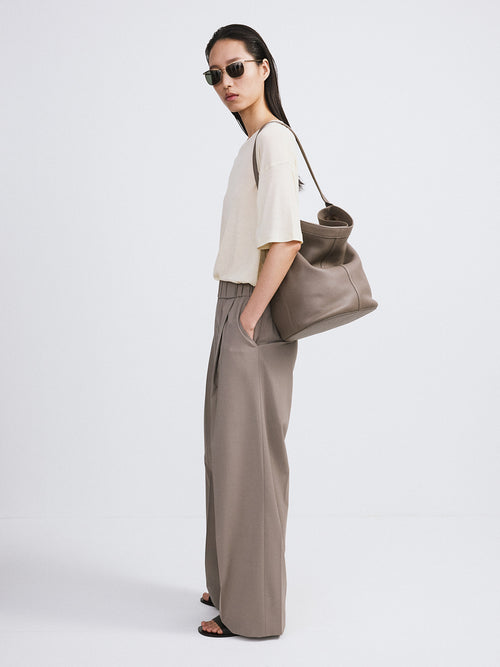 Banding Waist Wide Pants (Taupe Grey)