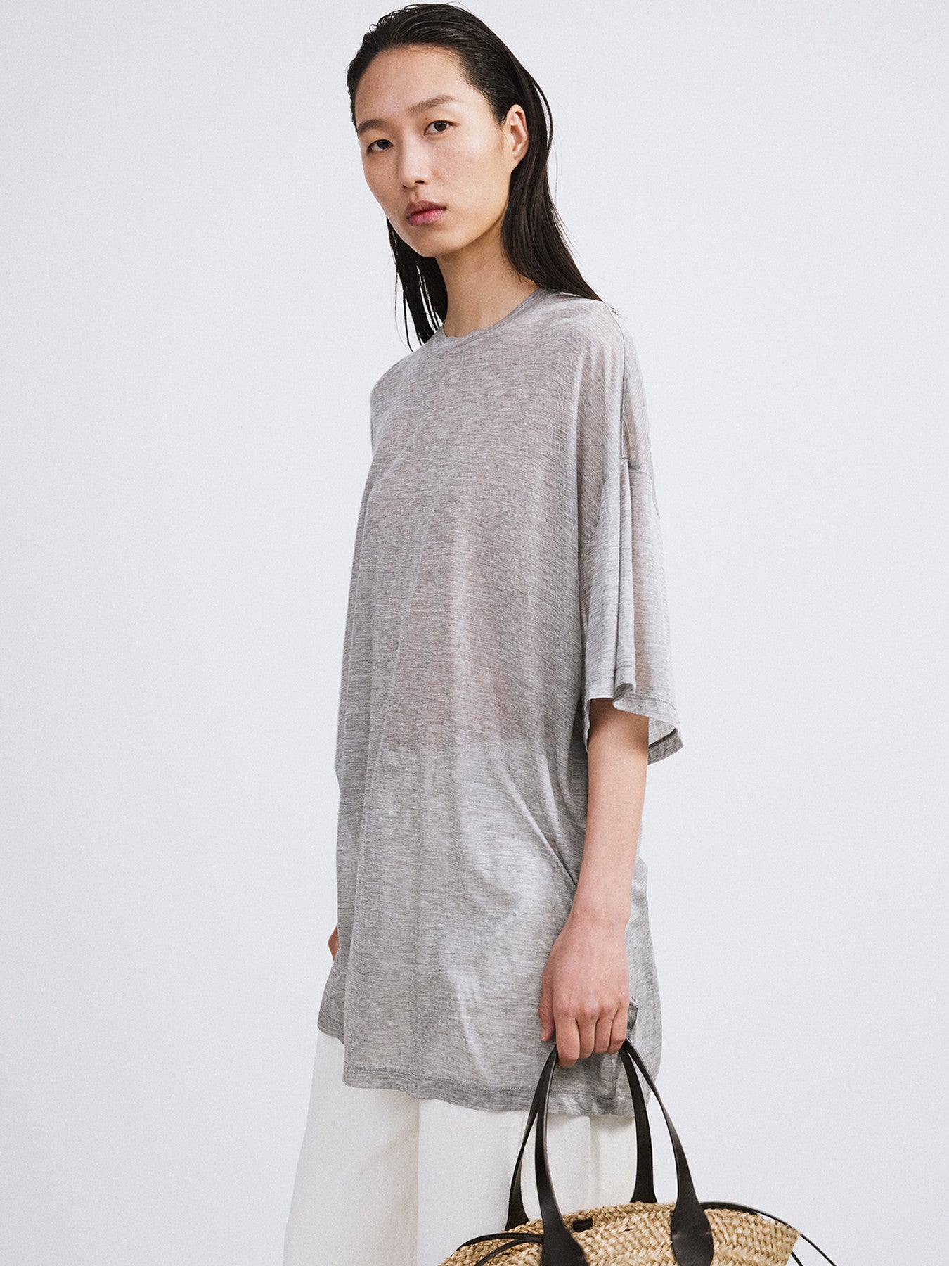 Oversized Sheer T-Shirt (Melange Grey)