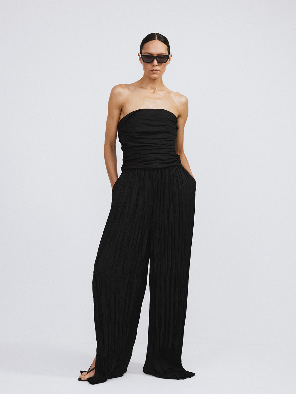 Gathered Bustier Jumpsuit (Black)