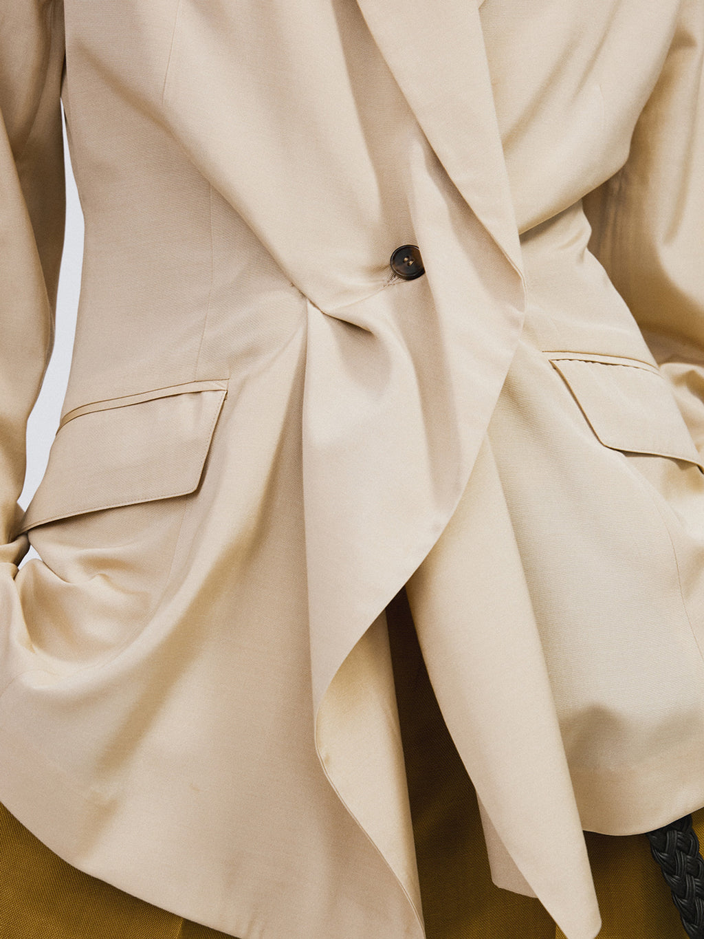 Drape Detail Suit Jacket (Light Beige)