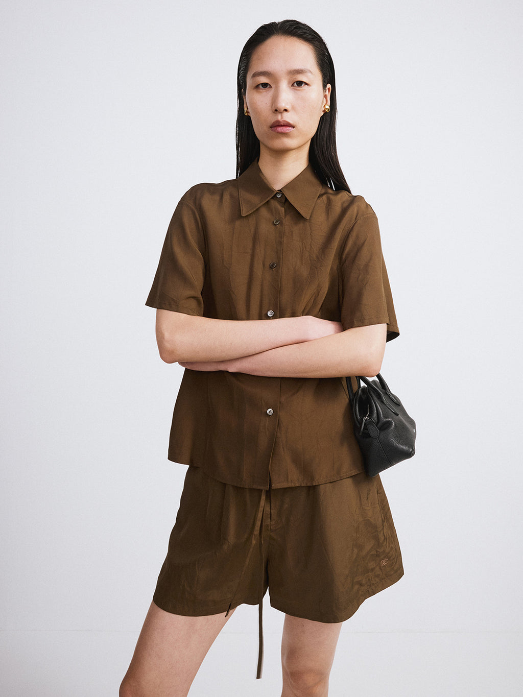 Wrinkled Fluid Blouse (Khaki Brown)