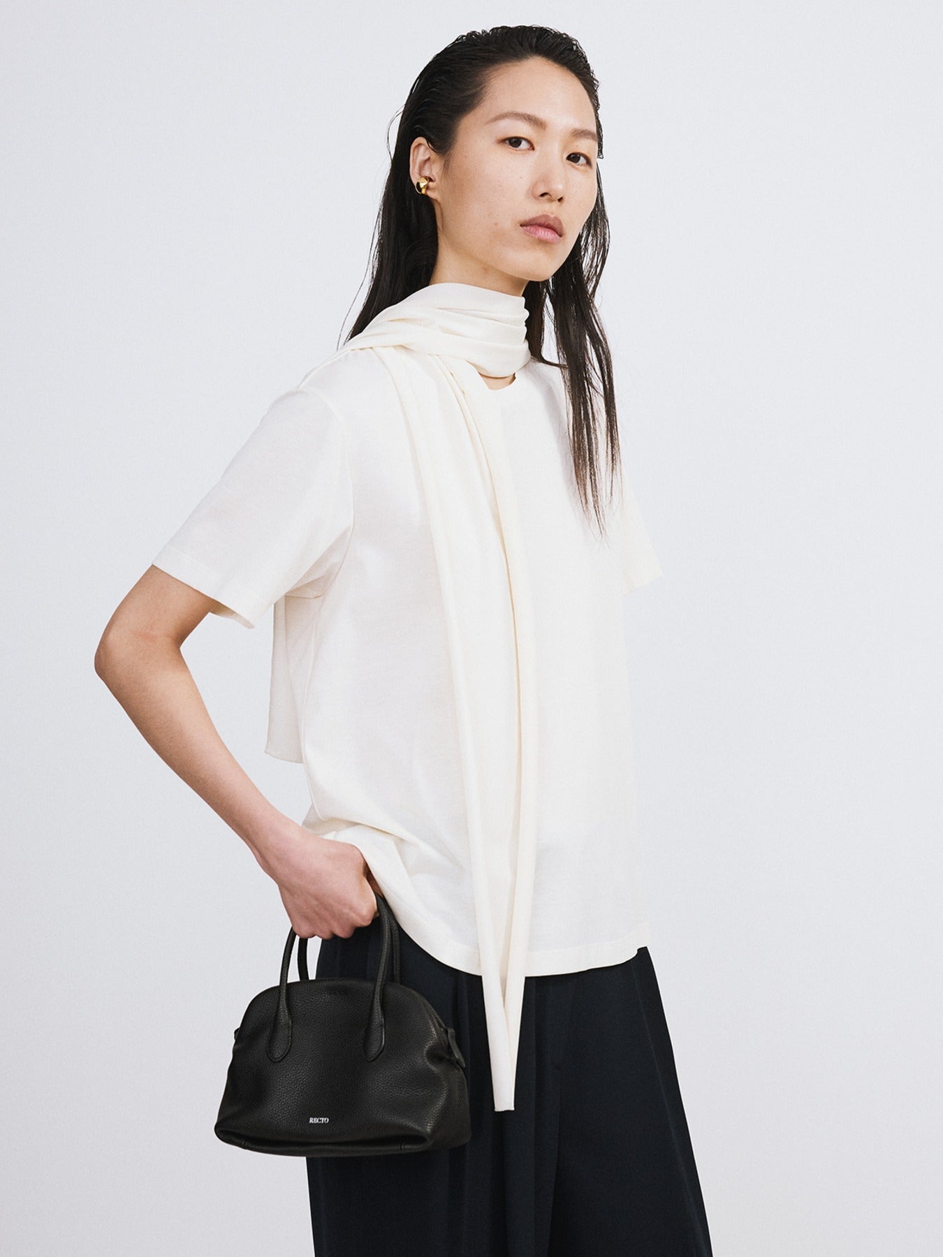 Open Back Silk Blend Scarf Top (Cream)