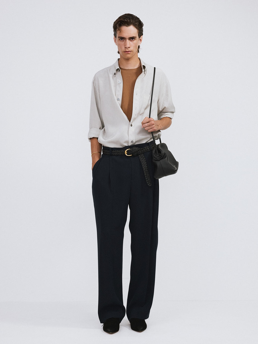 Wrinkled Fluid Shirt (Light Taupe)