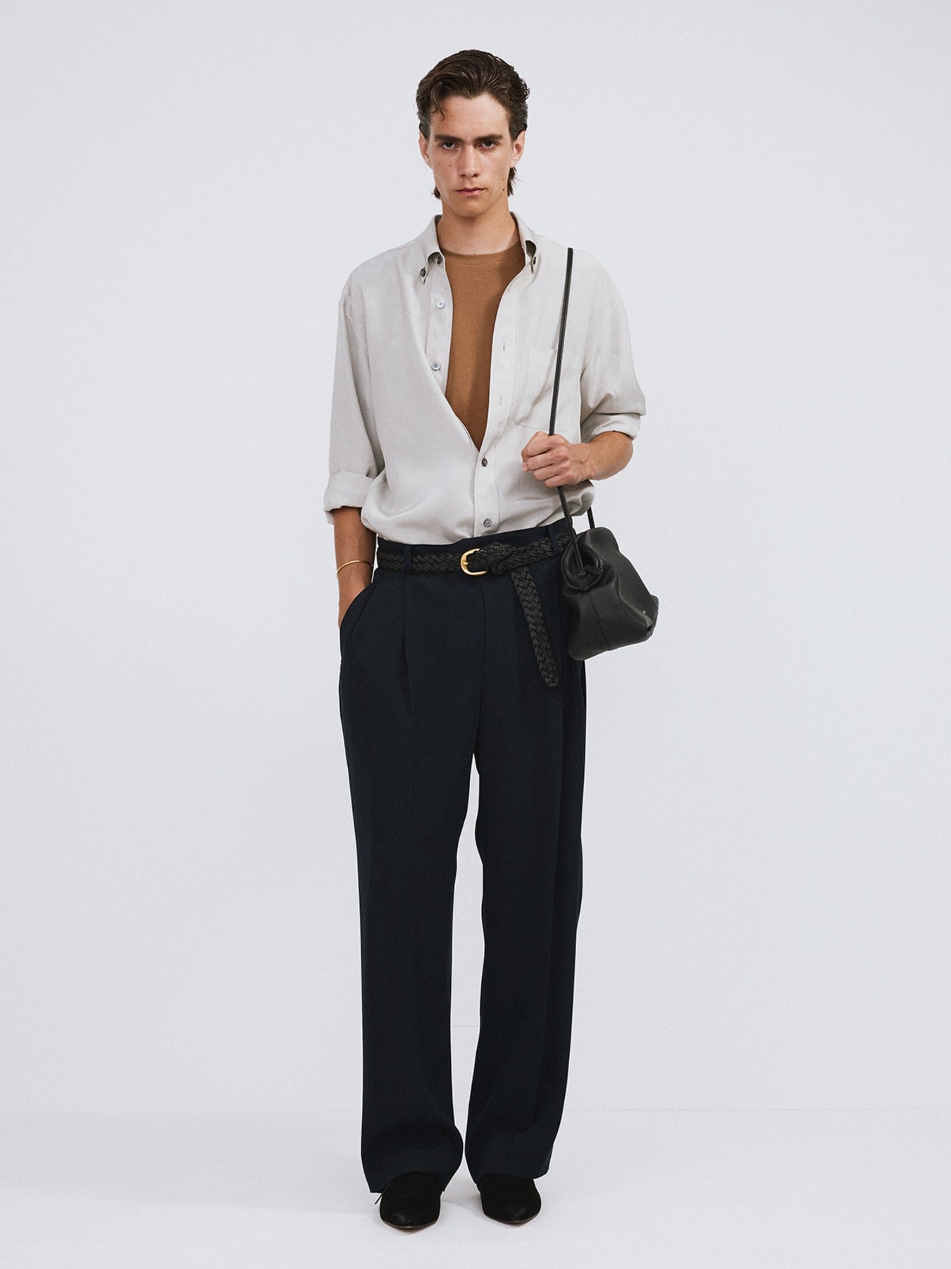 Wrinkled Fluid Shirt (Light Taupe)