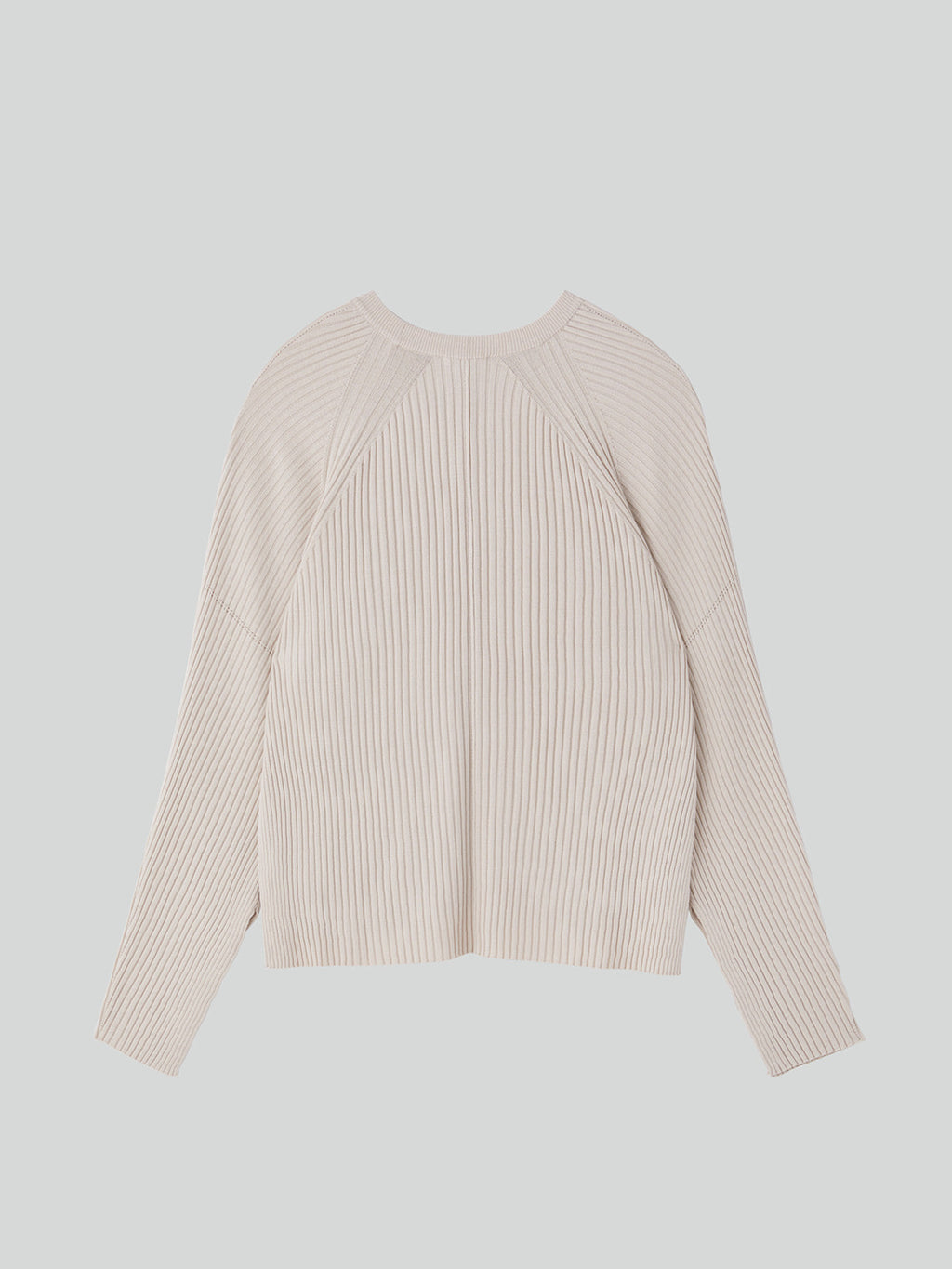 Slit-Cuffs Ribbed Knit Top (Light Beige)