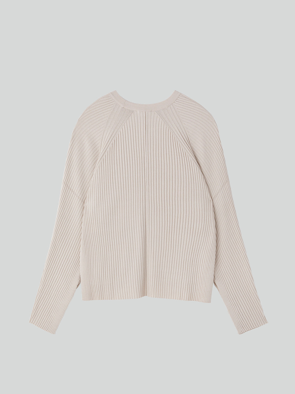Slit-Cuffs Ribbed Knit Top (Light Beige)