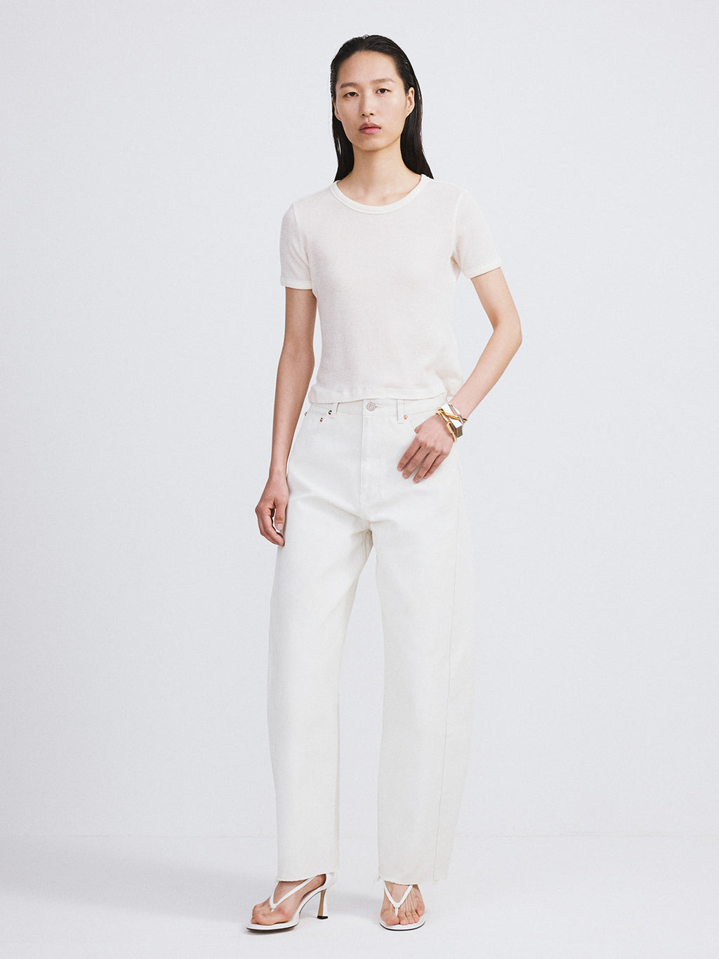 Cashmere Blend Fitted T-Shirt (Cream)
