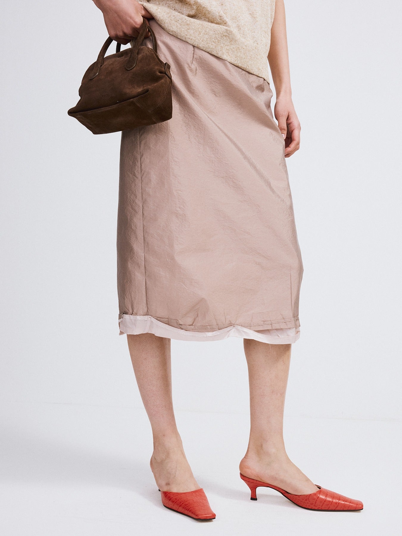 Layered Detail Midi Skirt (Sepia Beige)