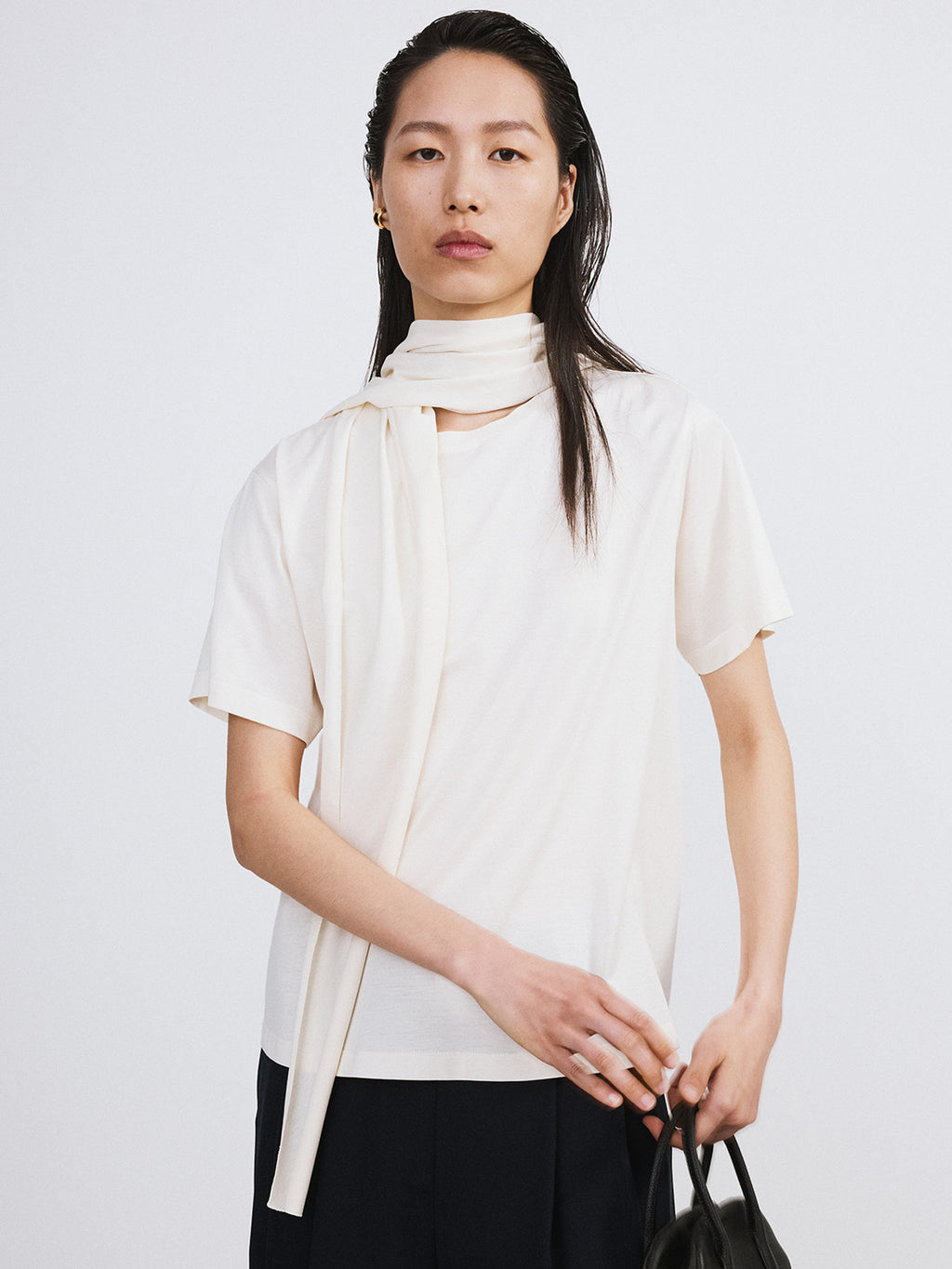 Open Back Silk Blend Scarf Top (Cream)