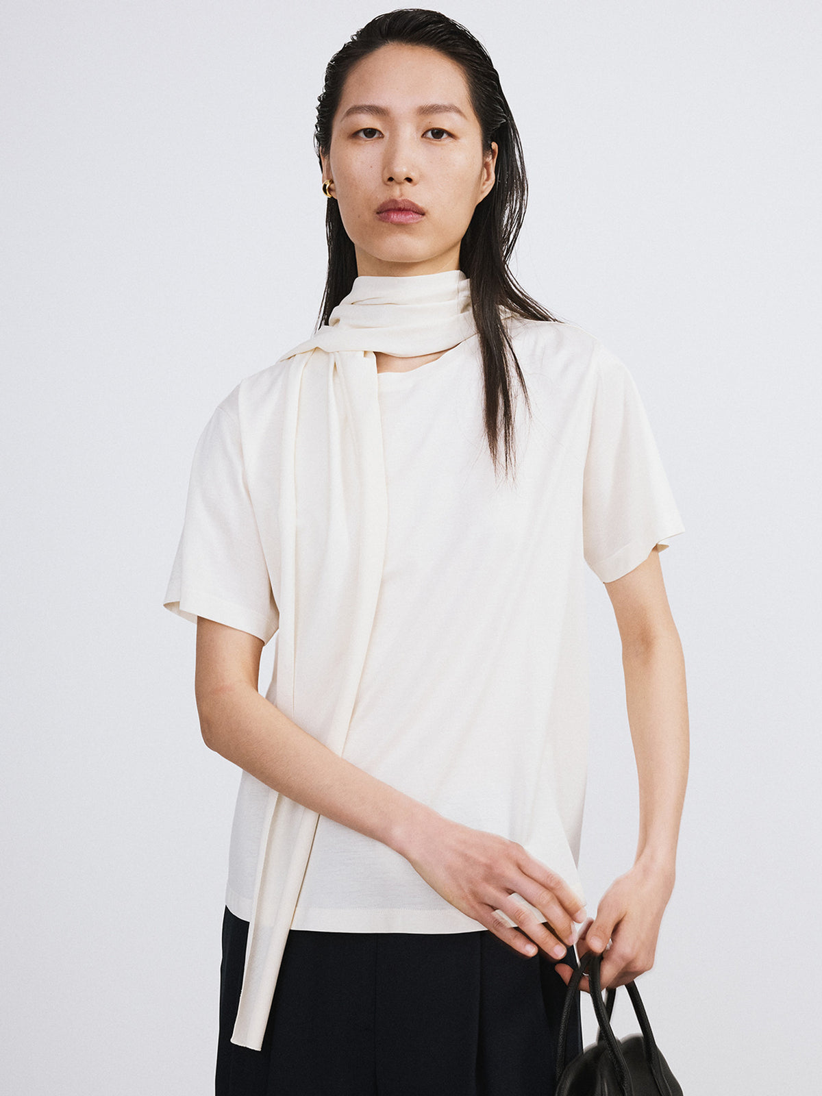 Open Back Silk Blend Scarf Top (Cream)