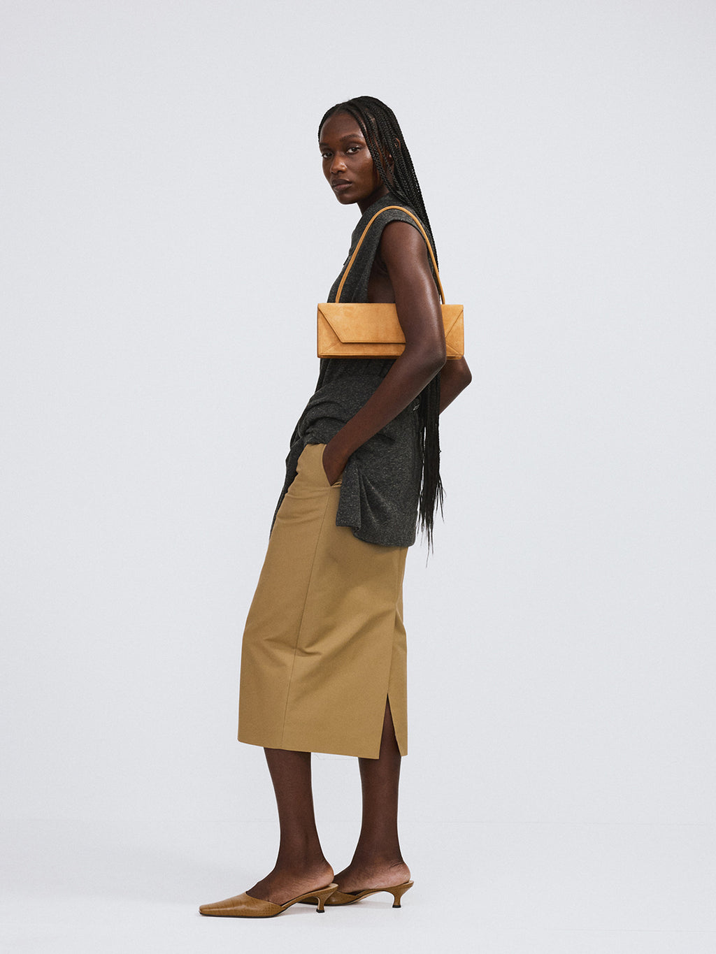 Heavy Cotton Pencil Skirt (Khaki Beige)