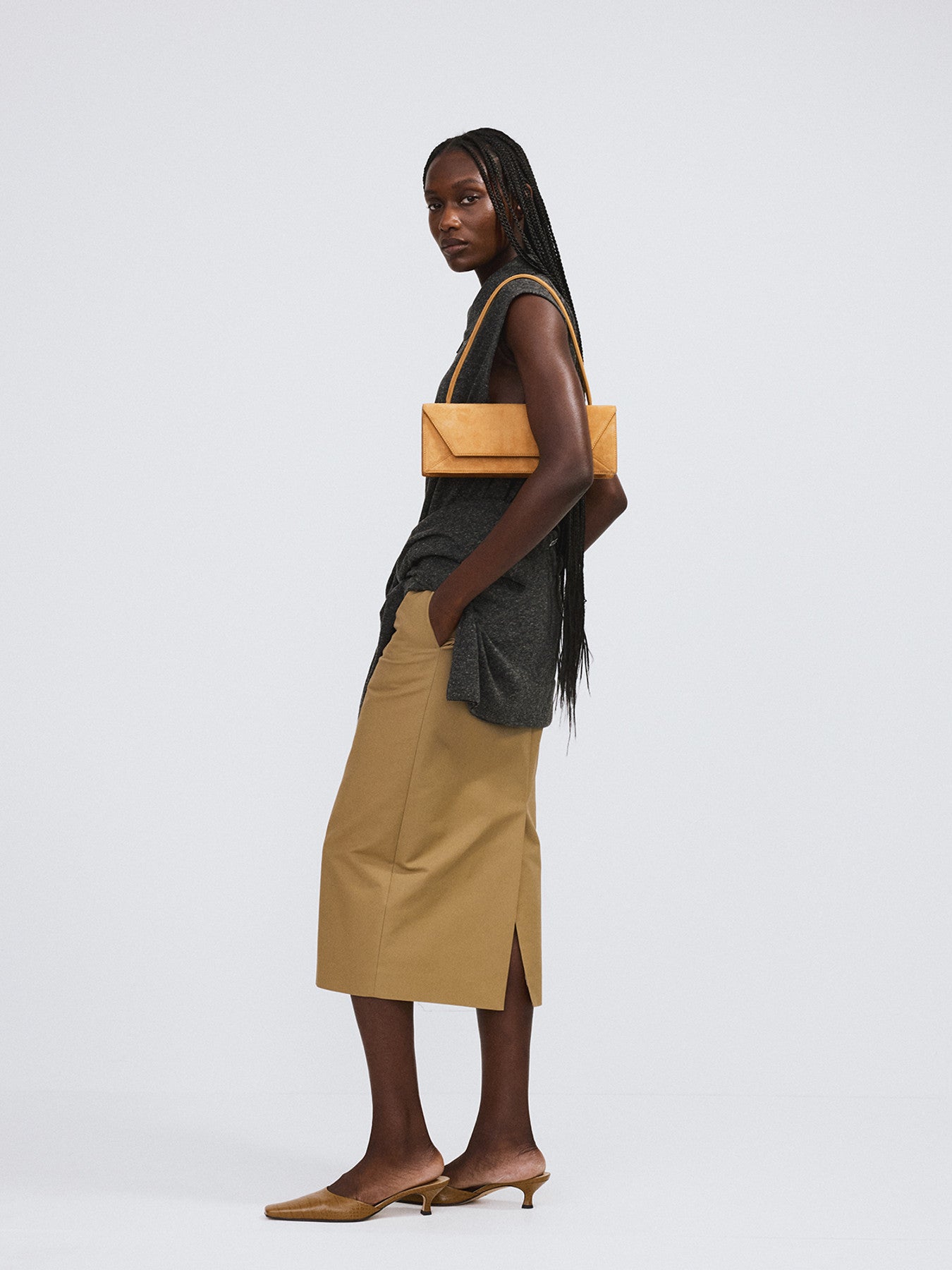 Heavy Cotton Pencil Skirt (Khaki Beige)