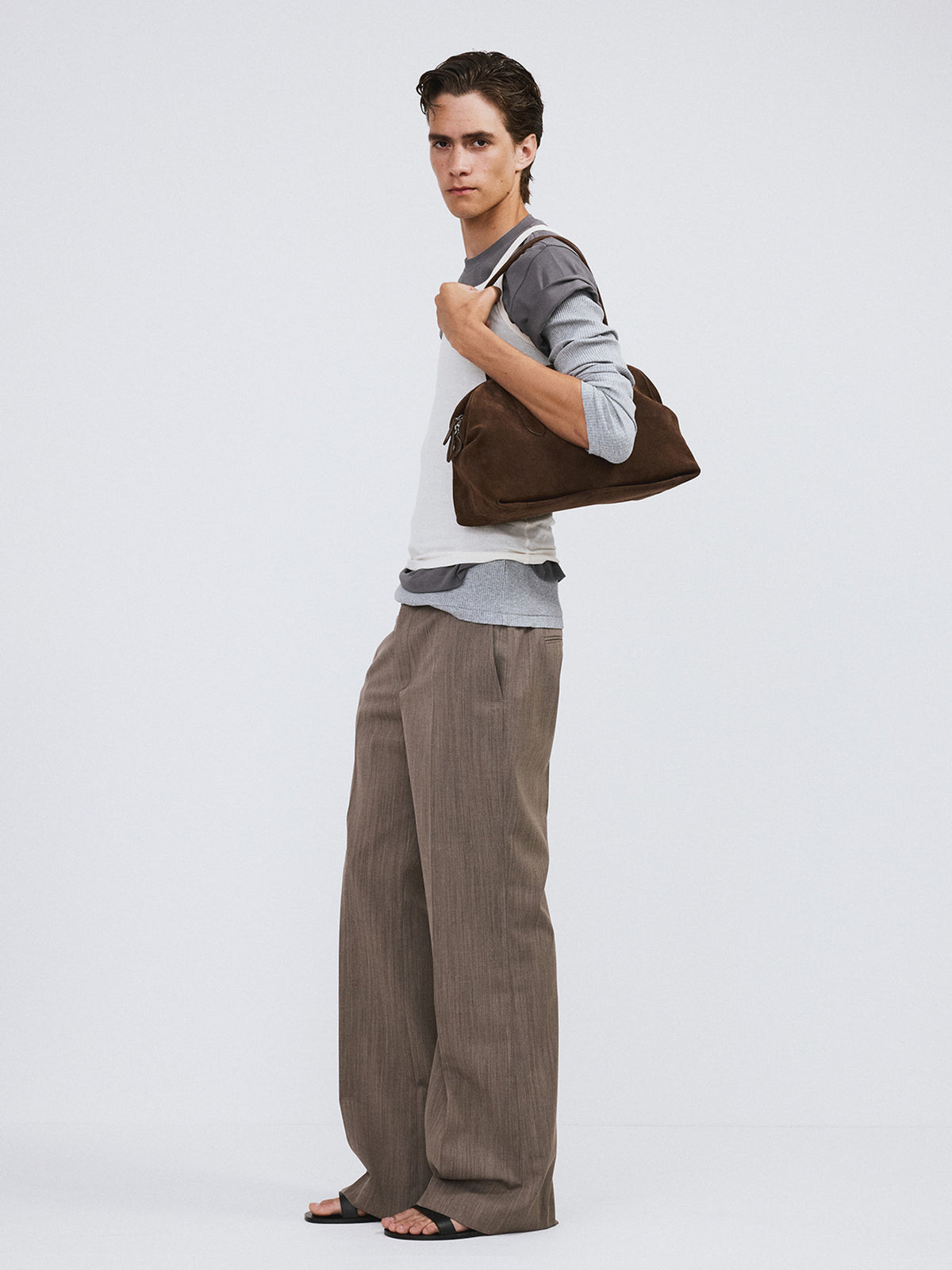 Ribbed Jersey Long-Sleeve Top (Melange Grey)