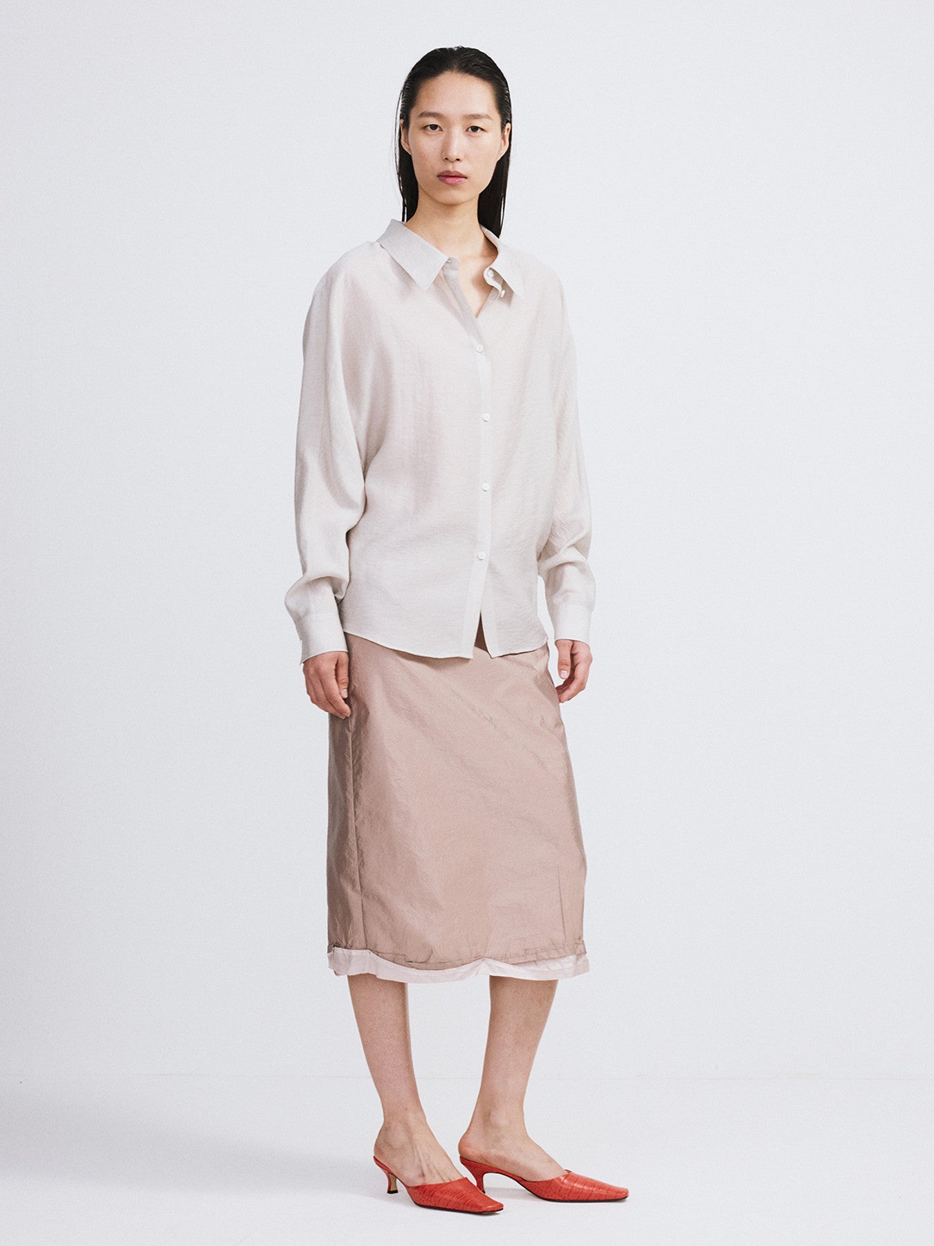 Silk Blend Volume Shirt (Light Taupe)