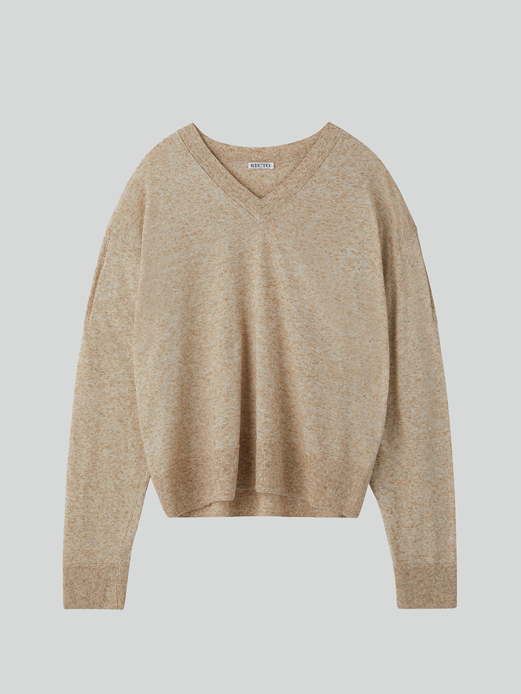 Melange V-Neck Loose Knit Top (Oatmeal)