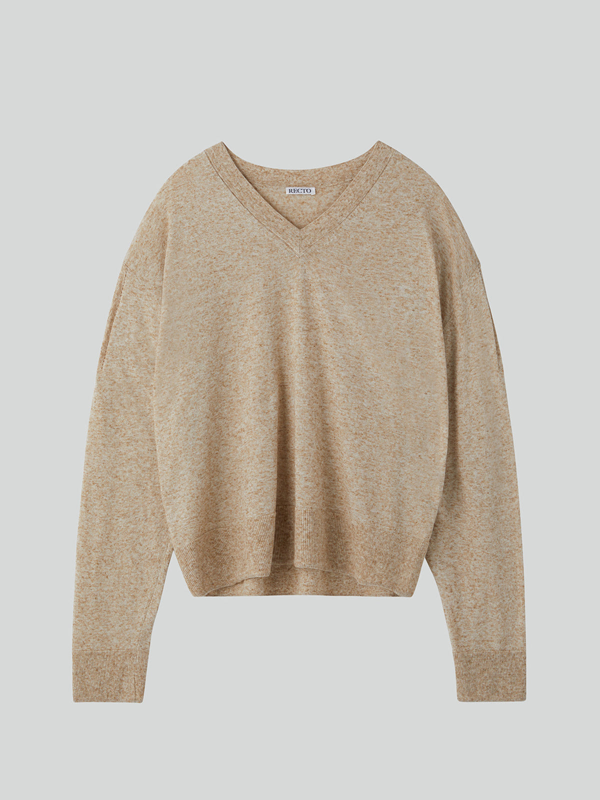 Melange V-Neck Loose Knit Top (Oatmeal)