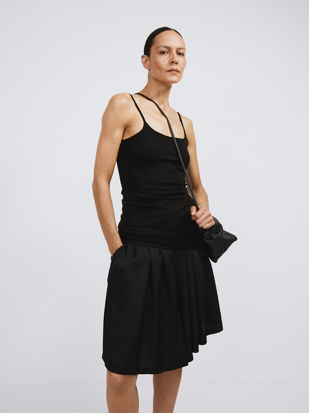 Banding Wide Culotte Pants (Black)