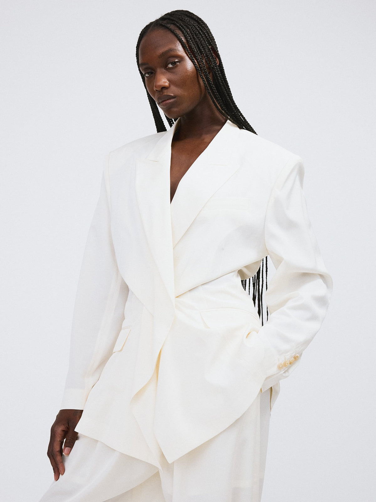 Drape Detail Suit Jacket (Ivory)