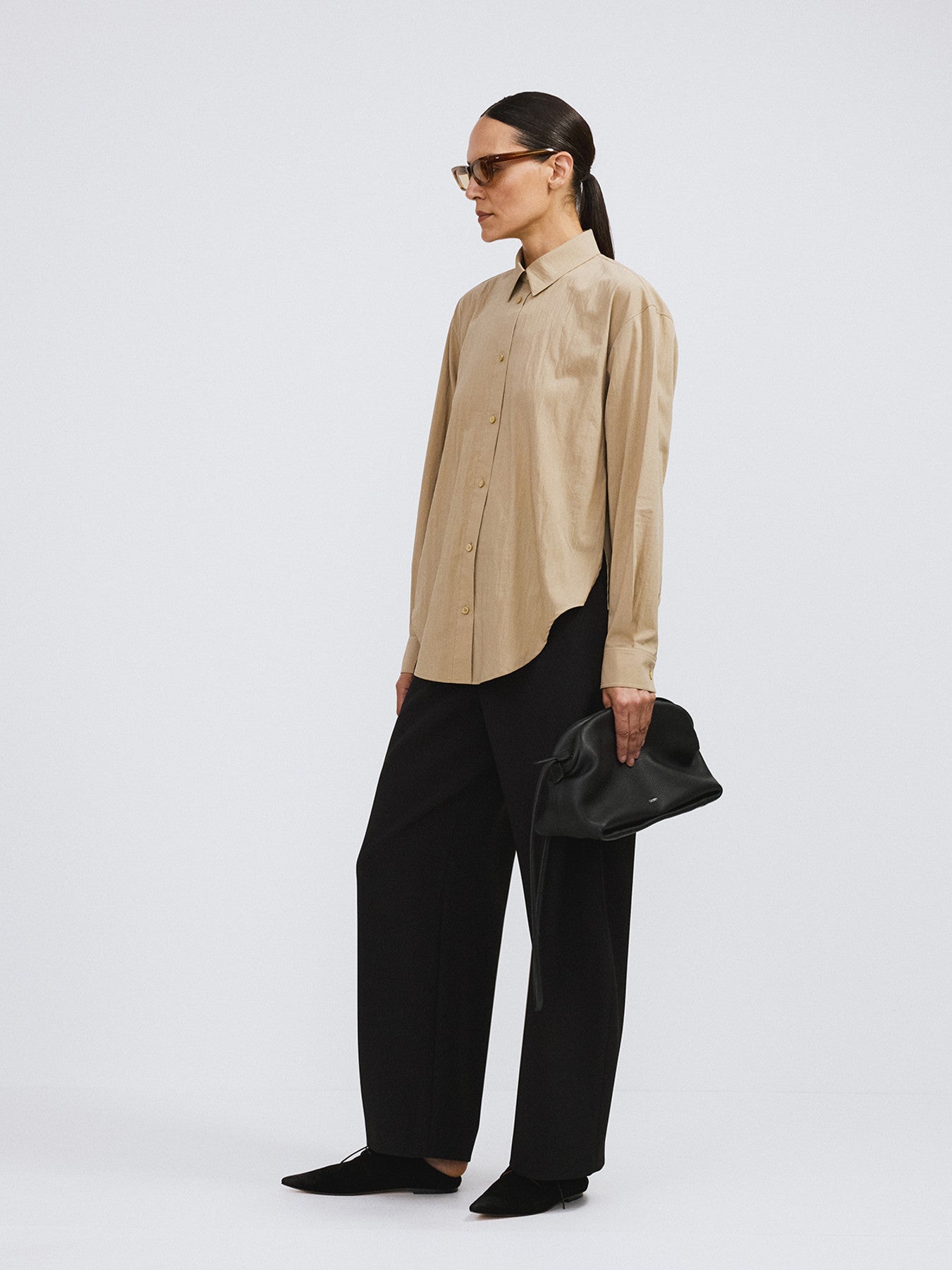 Open Back Draped Shirt (Khaki Beige)