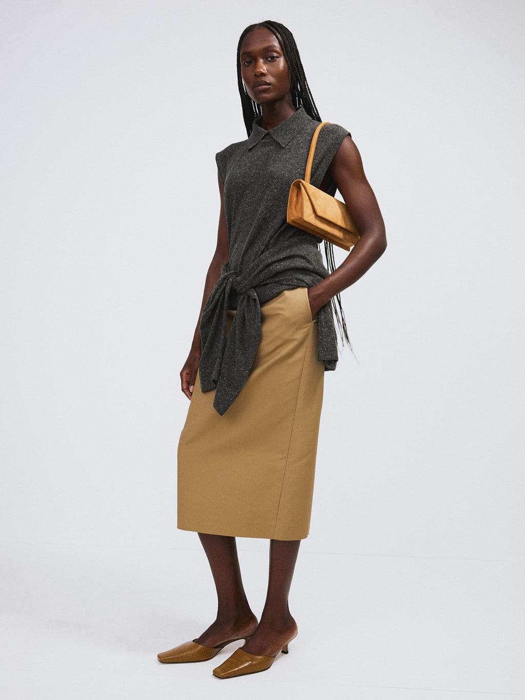 Heavy Cotton Pencil Skirt (Khaki Beige)