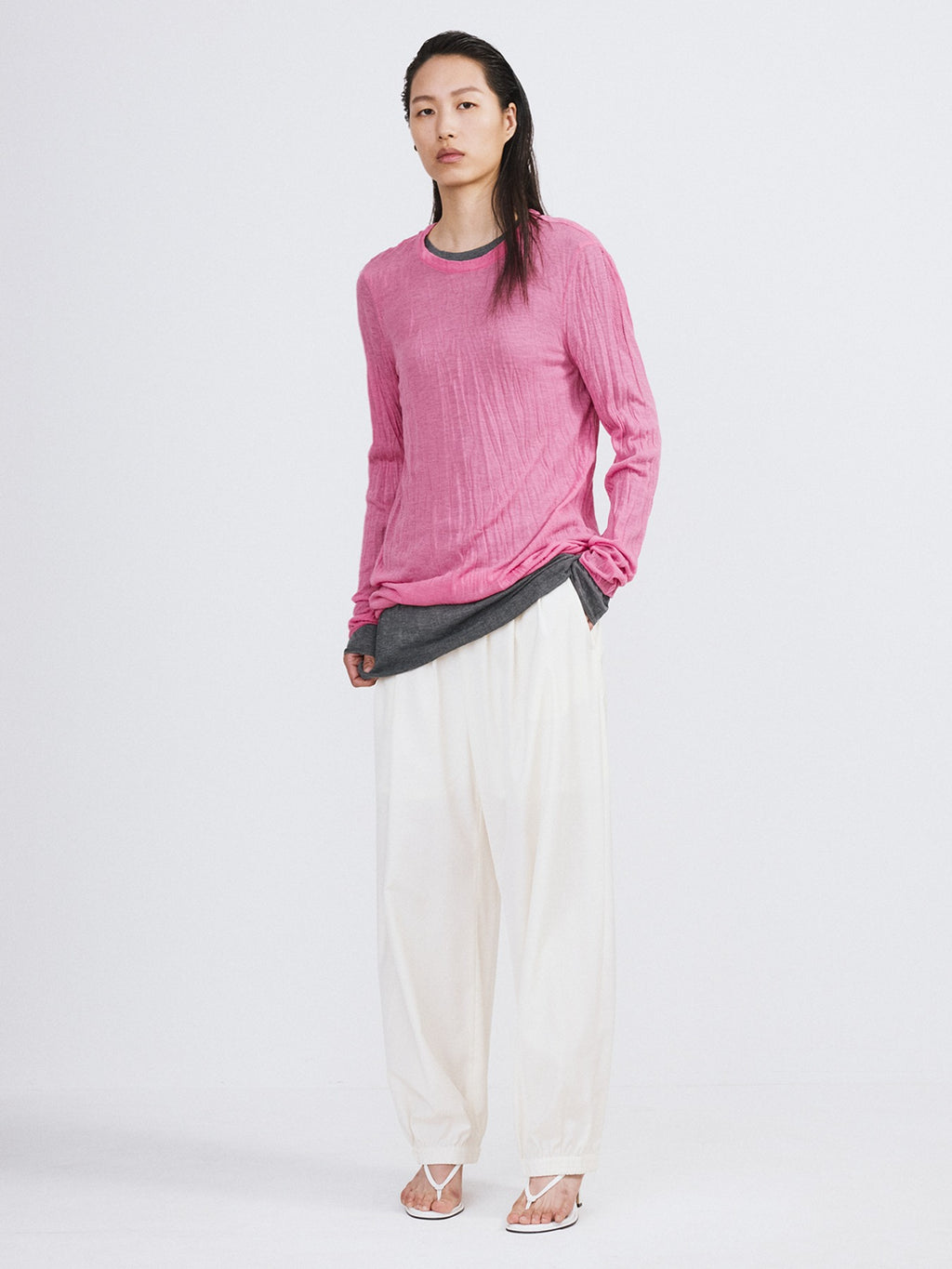 Crease Long Knit Top (Pink)