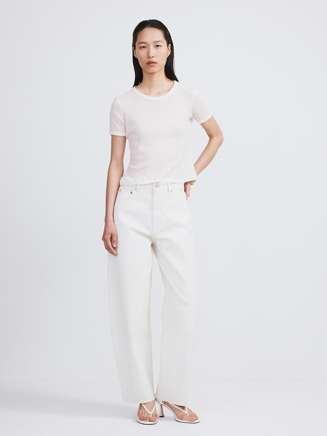 Cashmere Blend Fitted T-Shirt (Cream)