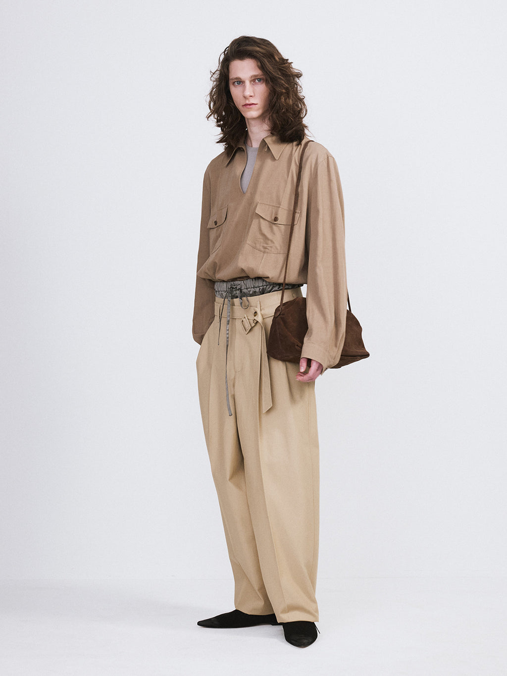 High Waist Belted Pants (Khaki Beige)