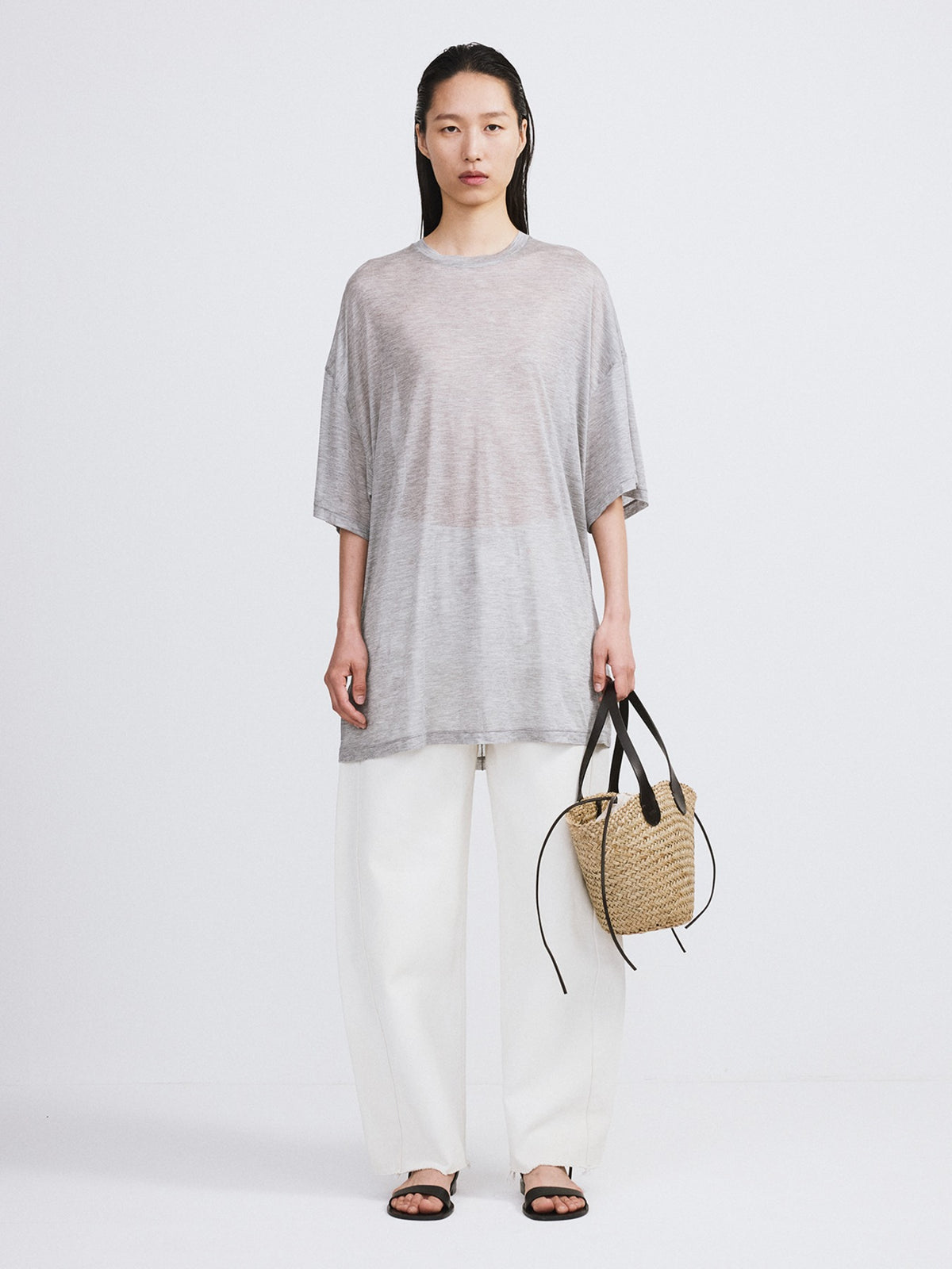 Oversized Sheer T-Shirt (Melange Grey)