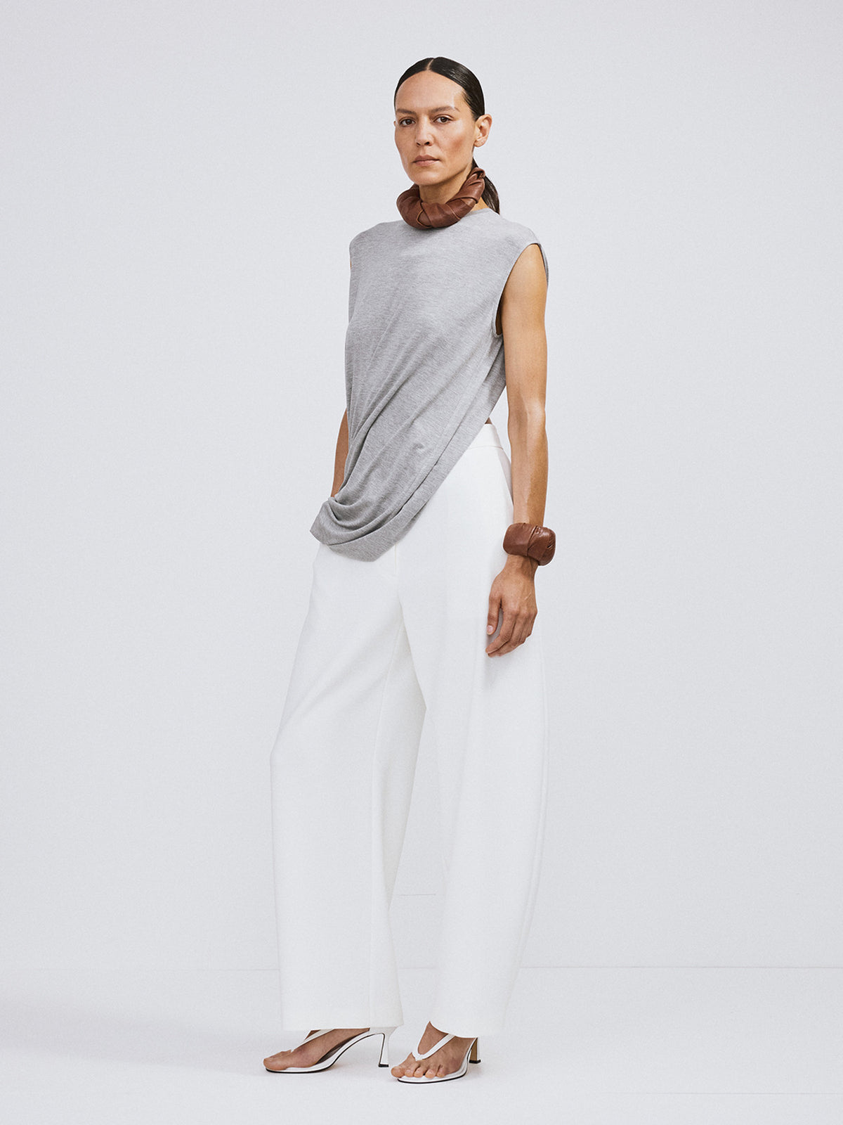 Open Back Jersey Long Top (Melange Grey)