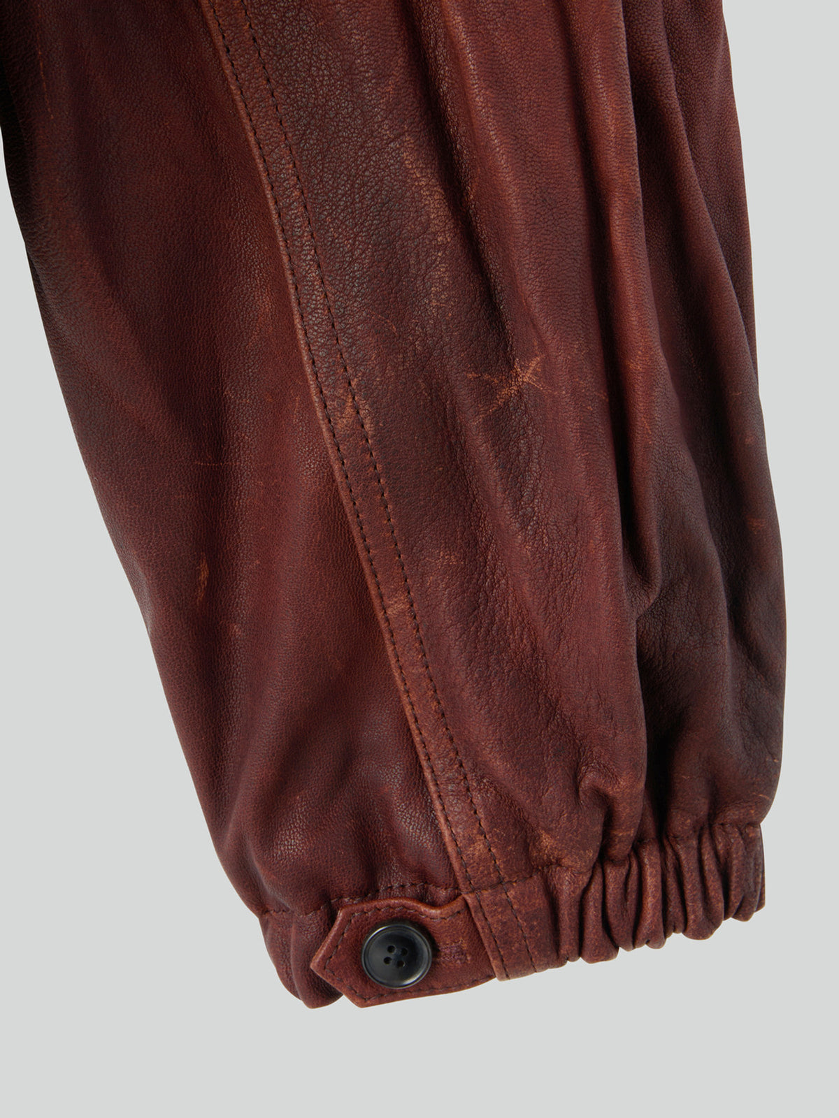 Vintage Effect Leather Jumper (Red Brown)