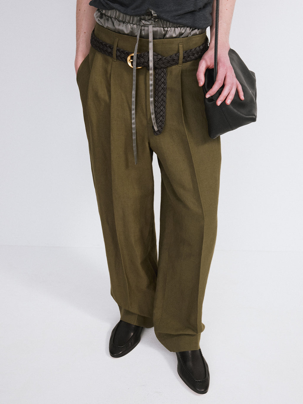 Linen Blend Pleated Pants (Khaki)