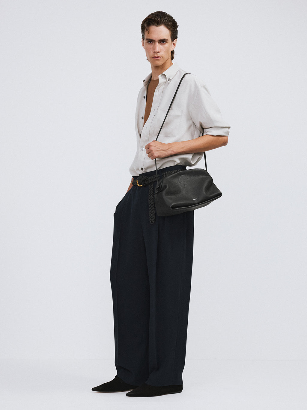 Wrinkled Fluid Shirt (Light Taupe)
