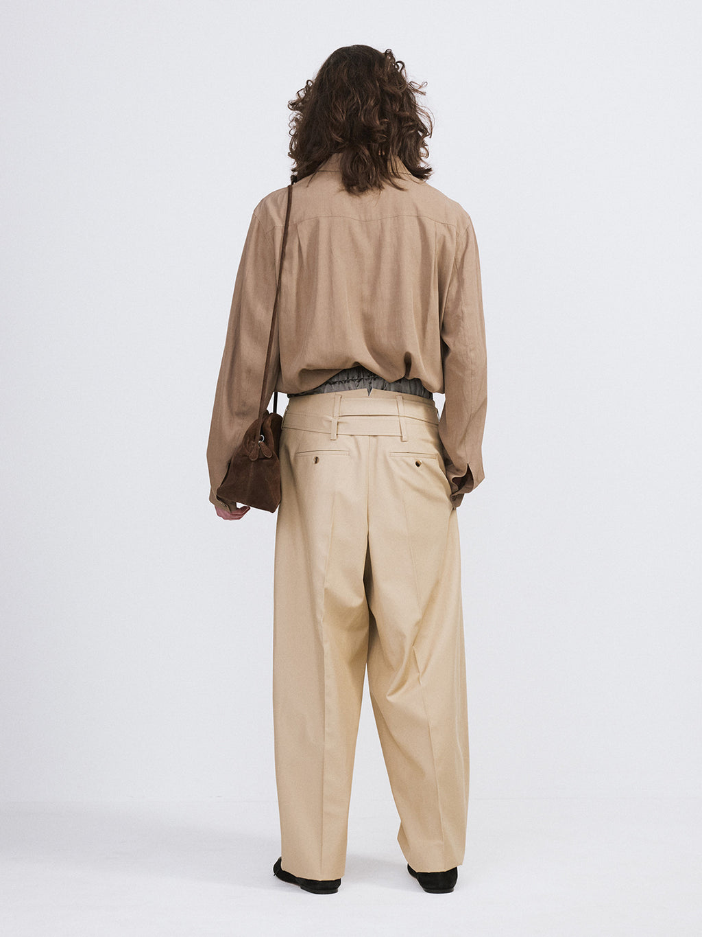 High Waist Belted Pants (Khaki Beige)