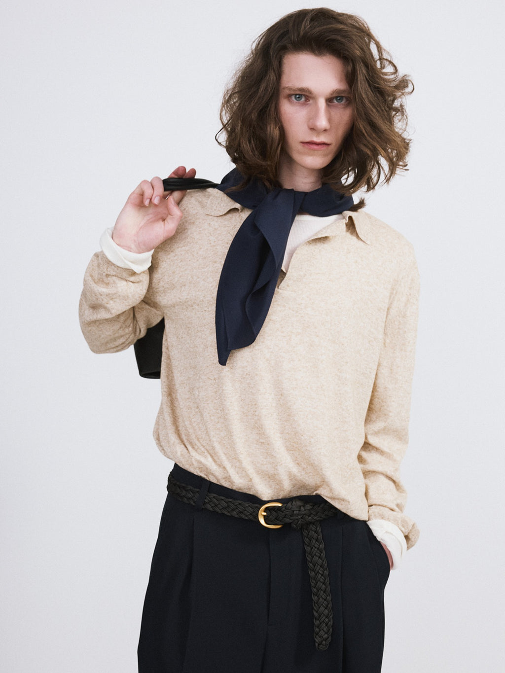 Linen Blend Polo Top (Oatmeal)