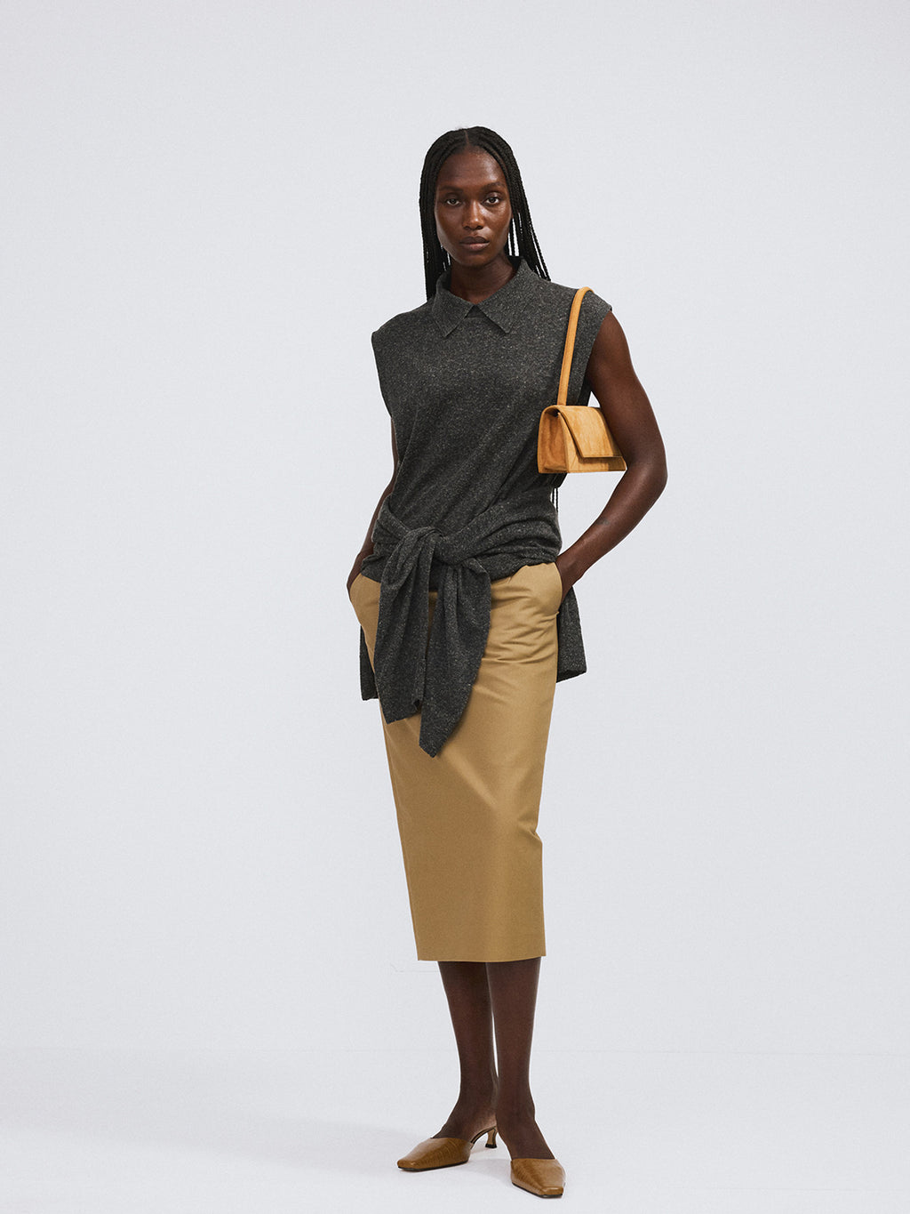 Heavy Cotton Pencil Skirt (Khaki Beige)