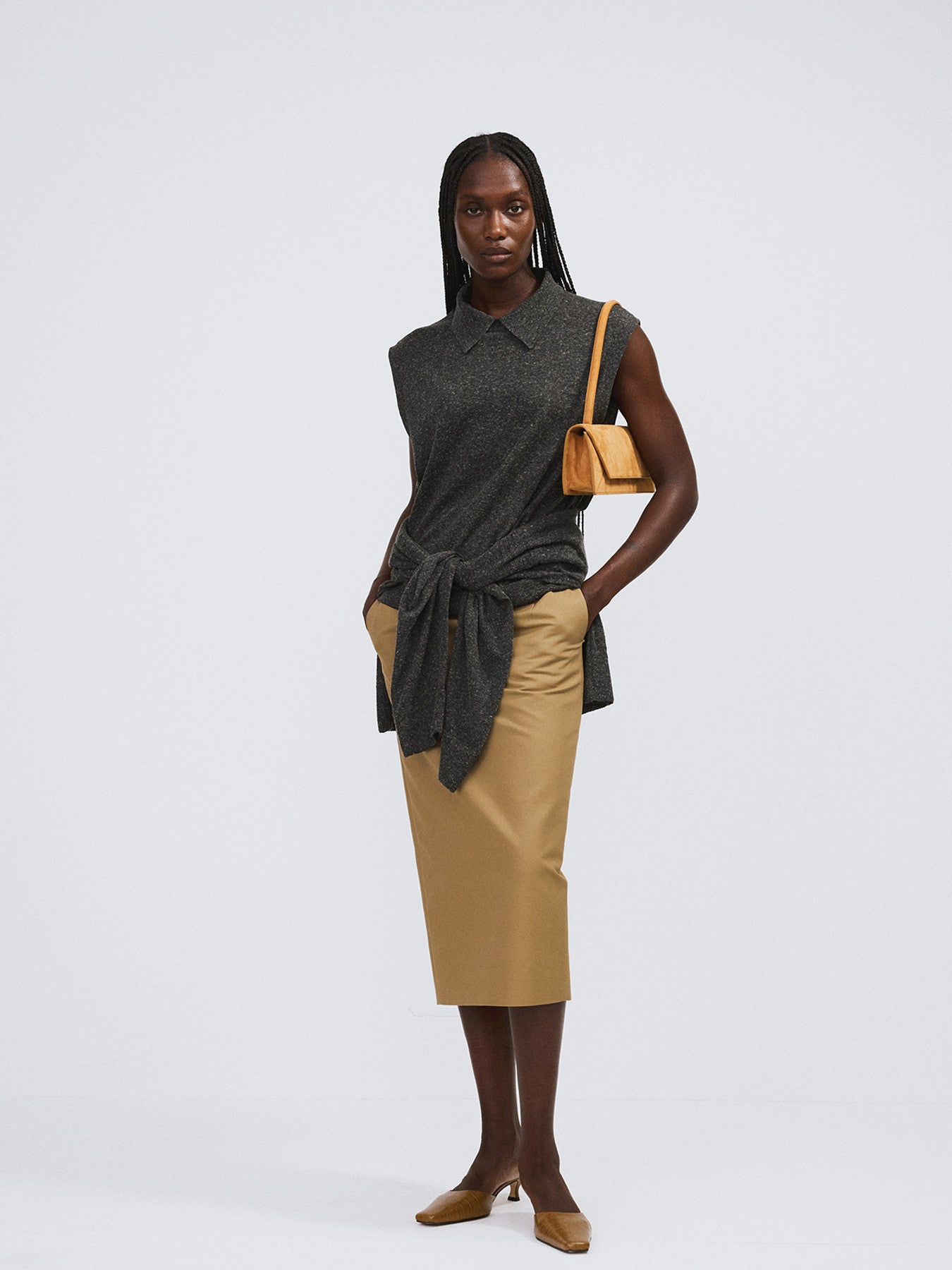 Heavy Cotton Pencil Skirt (Khaki Beige)