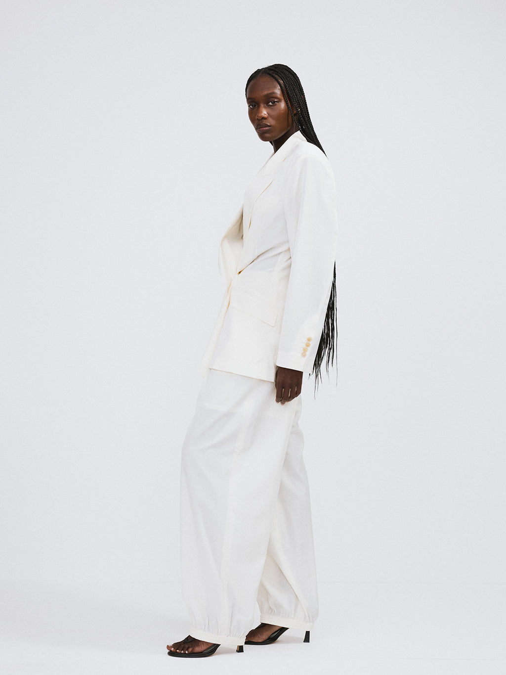 Drape Detail Suit Jacket (Ivory)
