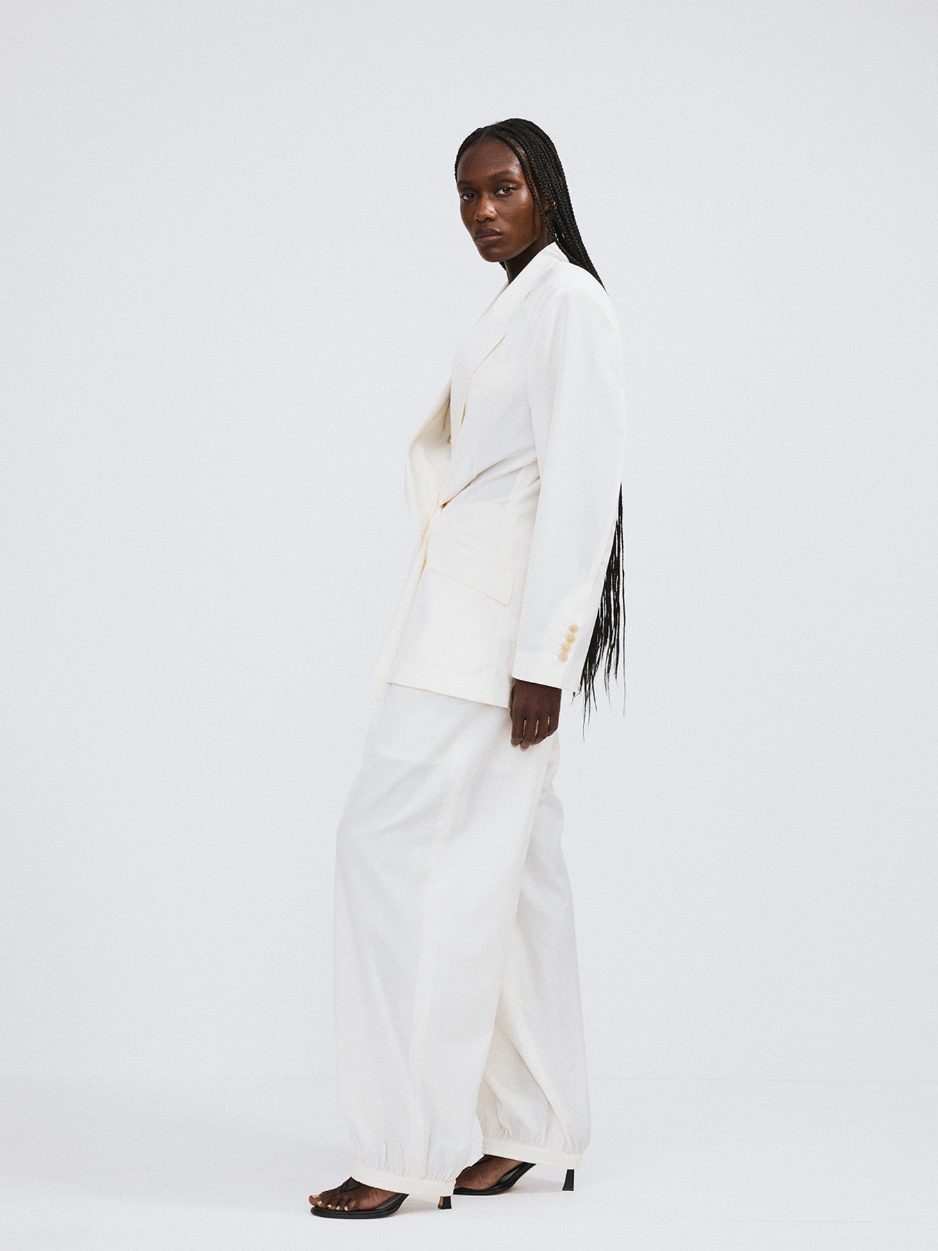 Drape Detail Suit Jacket (Ivory)