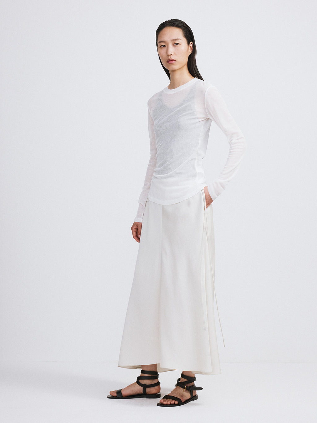 Sheer Jersey Long Sleeve Top (Off White)