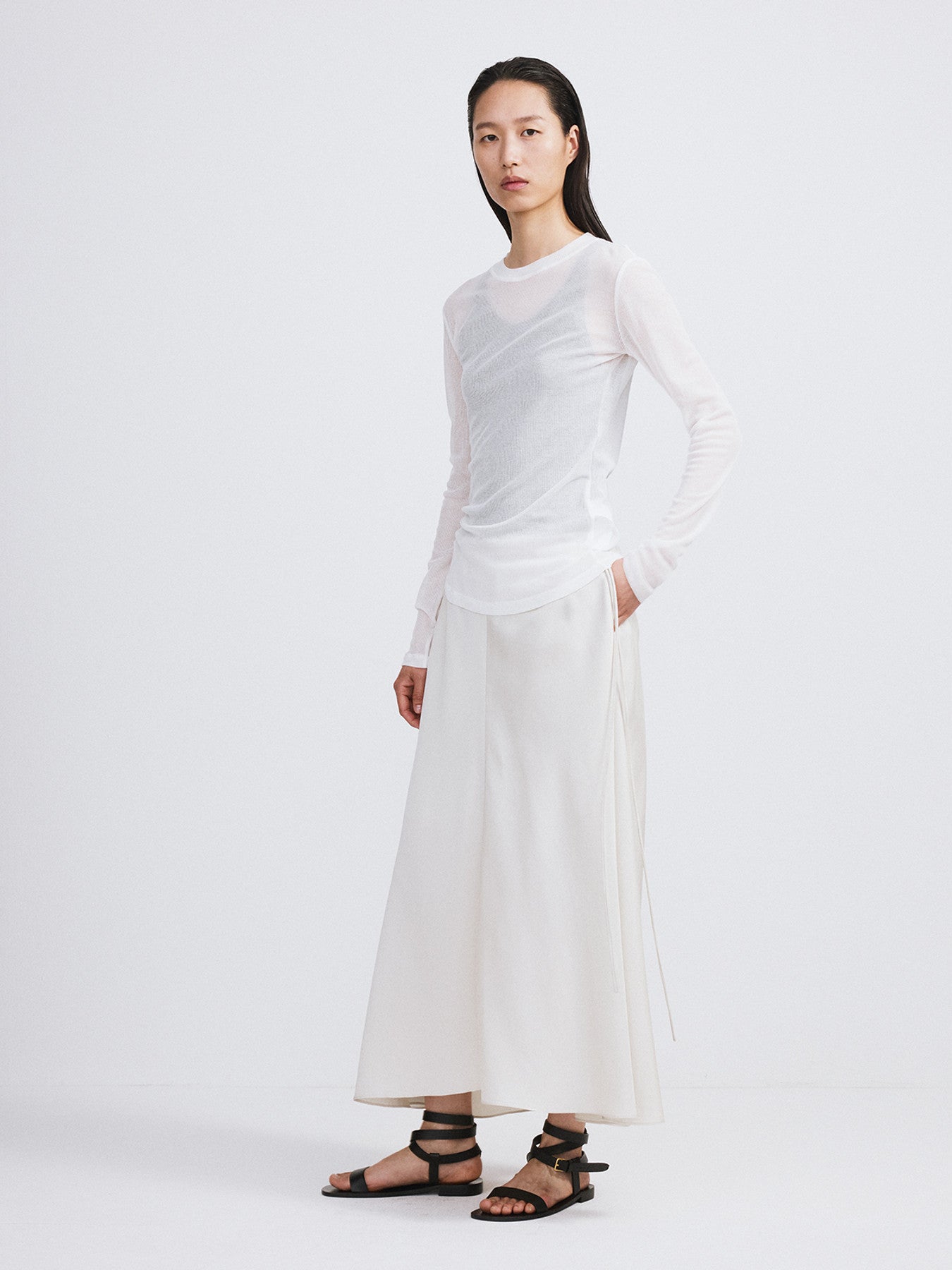 Sheer Jersey Long Sleeve Top (Off White)