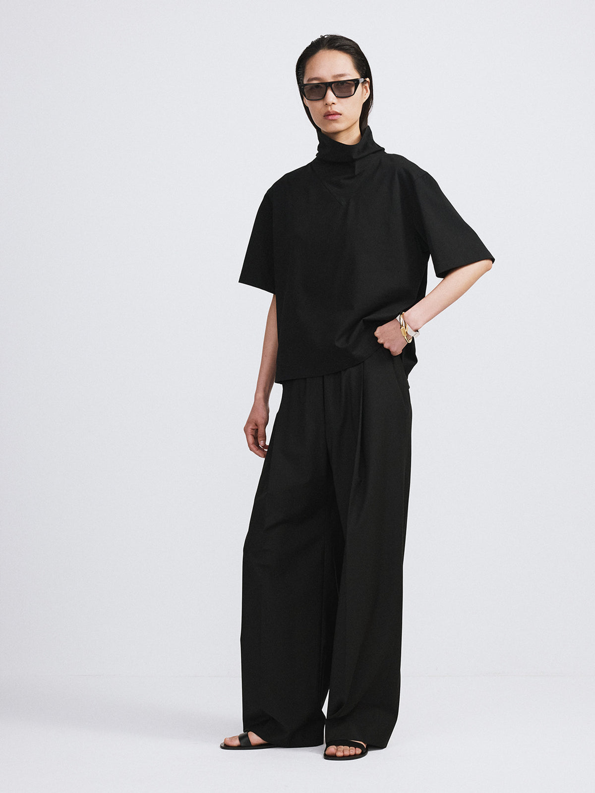 Banding Waist Wide Pants (Black)