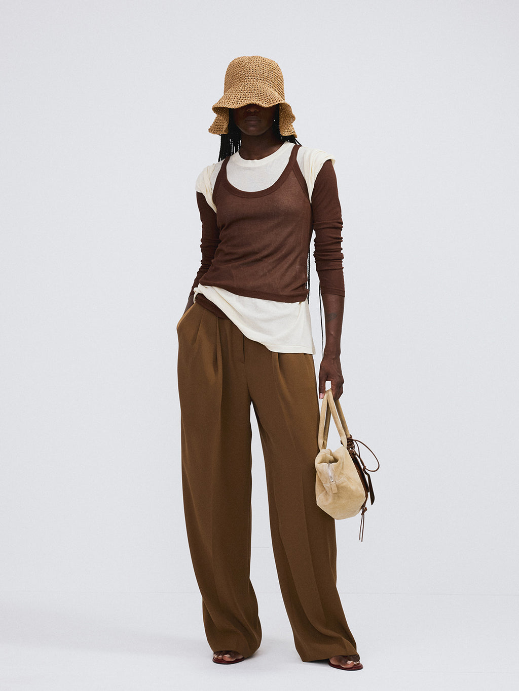 Tuxedo Detail Fluid Suit Pants (Ochre)