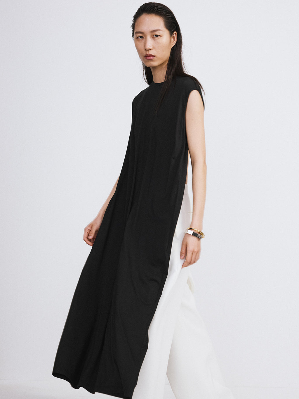 Open Back Jersey Long Top (Black)