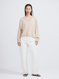 Melange V-Neck Loose Knit Top (Oatmeal)