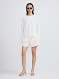 Slit-Cuffs Ribbed Knit Top (Ivory)