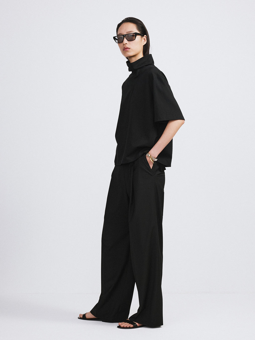 Banding Waist Wide Pants (Black)